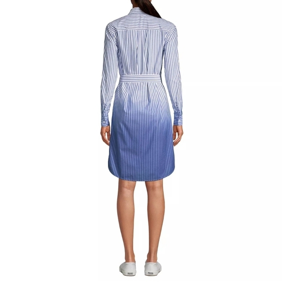 Lands End Womens Cotton Poplin Button-Down Shirt Dress, Cobalt Varsity Stripe 1X - Picture 4 of 10